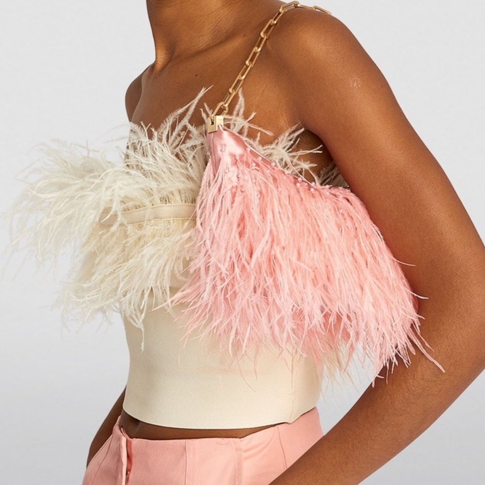 CULT GAIA Pink Ostrich Feather Purse